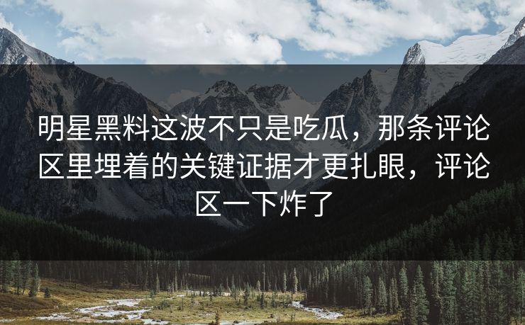 明星黑料这波不只是吃瓜，那条评论区里埋着的关键证据才更扎眼，评论区一下炸了